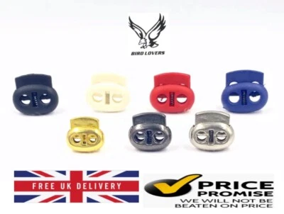 BIRDLOVERS QUALITY 2 HOLE OVAL CORD STOPPER LOCKS END TOGGLES VARIOUS COLOURS / QUANTITY