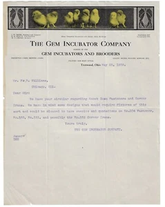 1909 Color Letterhead Gem Incubator Co. Brooders Poultry Chicks Trotwood Ohio - Picture 1 of 1