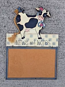 Vintage Primitive KITCHEN News & Notes Memo Picture Board UDDER COW & BLUEBIRD - Picture 1 of 11