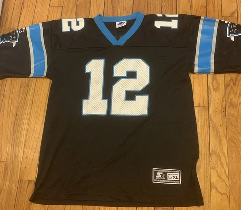 Vintage Kerry Collins Jersey Starter Carolina Panthers L/ XL Black #12 NFL Cover