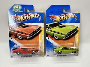 Hot Wheels ‘71 Dodge Challenger MOPAR Green Orange Lantern Card New Models LOT 2