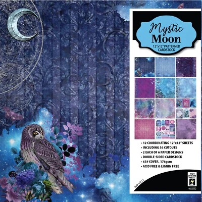 Fantasy Moons 12x12 Cardstock Paper – Celestial Scrapbook Craft Sheets Lot - Image 1 of 2