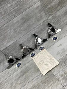 VTG Chrome Center Spinners 3-Bar Directional Swept Set 4 USA 90s NOS Ford OBS - Picture 1 of 24