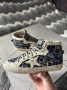 Women’s Golden Goose 2.12 High Top Sneakers Blue, Navy & Grey Velvet Cheetah 41 - Picture 1 of 24
