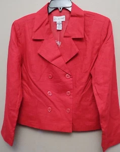 J.G. HOOK BLAZER PETITES RED SIZE 7 100% LINEN MADE IN CHINA DRYCLEAN EXTRA BUTN - Picture 1 of 12