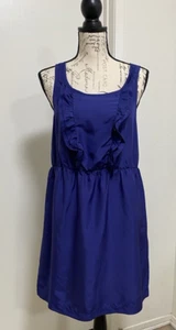 Maeve Dress Womens Small Blue Mini Ruffles 100% Silk Elastic Waist Pockets - Picture 1 of 11