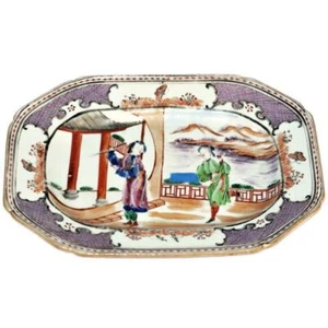 "Antike chinesische Export Porzellan Servieren Rose Mandarine Palette Platte, 11"" x 8" - Bild 1 von 3
