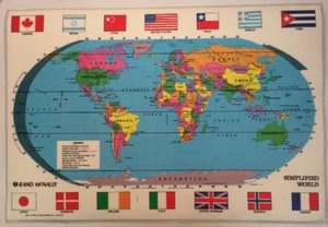 Rand McNally Laminated 1993 Simplified World Map Atlas Earth OldPaperMaps - Picture 1 of 12