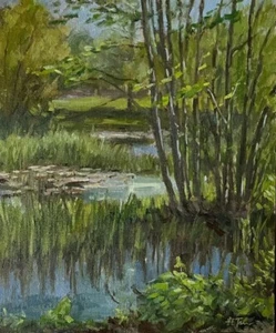 HELEN TARR ORIGINAL ""Lily Pond Frampton on Severn"" Fluss Cotswolds ÖLGEMÄLDE - Bild 1 von 2