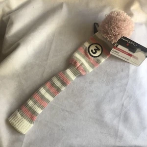 Neu mit Etikett Maxfli Strick Fairway Bommel Golf Kopfbedeckung, gestreift rosa/grau/weiß *3* - Bild 1 von 3