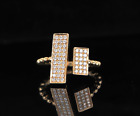 14K Yellow Gold Pave Dimond Rectangle Wrap Cocktail Beaded Shank Ring Band 65