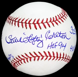 Steve 'Lefty' Carlton HOF 94 Signed Four (4) Multi-Stat OML Baseball PSA/DNA - Picture 1 of 5
