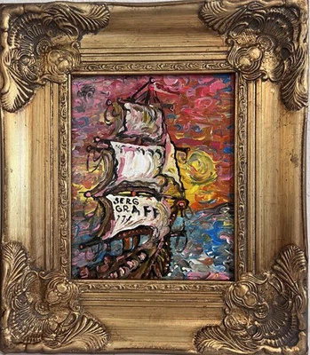 Pintura Original Barco Serg Graff “Solaria” | Marco Dorado Ornamentado | Náutico Foto 1 de 4