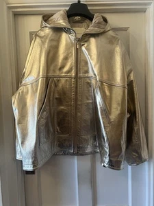 AUTOGRAPH M&S Gold Genuine Leather ‘Hoodie’ Jacket With Attached Hood,UK 16 - Picture 1 of 11