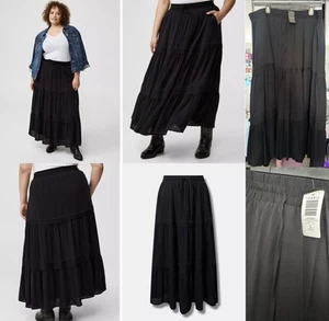 NWT Torrid Plus Sz 2 Black Maxi Washable Gauze Drawstring Pintuck Skirt 2X - Picture 1 of 1
