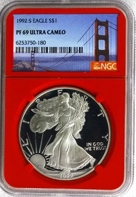 1989 S $1 American Silver Eagle 1oz NGC PF 69 Ultra Cameo - Red Core - Image 1 of 2