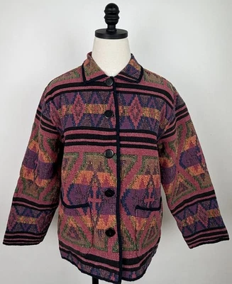 Vintage 90s Tapestry Jacket Womens Small Woven Cotton Western Geometric Boho - Image 1 of 4