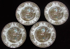Set of 4 ~ FRIENDLY VILLAGE Rimmed Soup BOWLS ~ Johnson Bros. ~ EXC - Picture 1 of 6