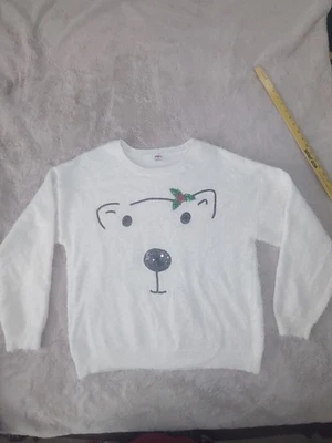 Hermoso Suéter Navidad Oso Lentejuelas Blanco Mujer 2XL muy suave y acogedor Foto 1 de 4