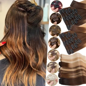 LIQUIDACIÓN Clip en Extensiones de Cabello Humano Real 100% Remy Ombre 8 PIEZAS Trama Cabeza Completa - Imagen 1 de 71