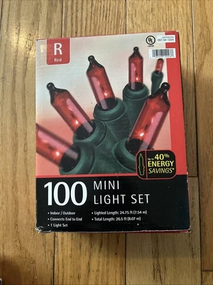 New Box Open 100 Count Red Mini Christmas String Lights Indoor/Outdoor 26 FT - Image 1 of 4