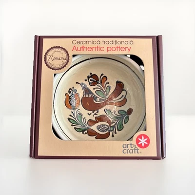 "Cuenco de cerámica pintado a mano Rumania 6"" arte popular cottagecore decoración del hogar de campo" Foto 1 de 4