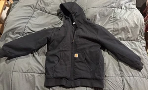 Carhartt Youth Large 14/16 Black Jacket Hooded Flannel Lined Coat - Picture 1 of 6