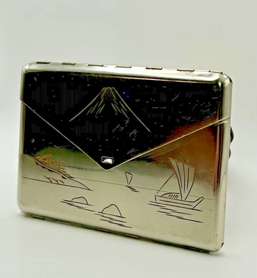 Estuche de cigarrillos de metal vintage japonés con compresa para abrir Foto 1 de 4