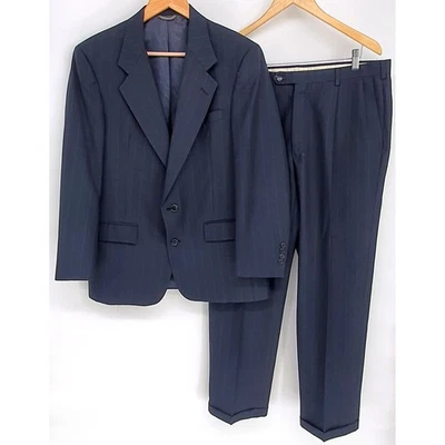 VTG Christian Dior Monsieur Mens Navy Pinstripe Two Piece Suit Blazer Size 40s - Image 1 of 4