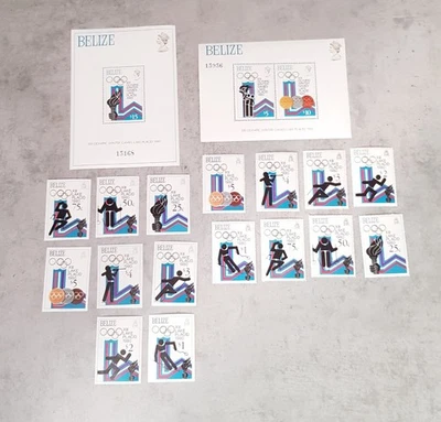 BELIZE - OLYMPIC 冬季游戏 LAKE PLACID-2 块 &2 套 PERFORED &IMPERF 全新无标签 — 第 1/2 张图片