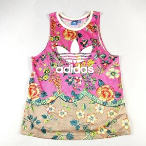 Adidas Shirt Womens Large Pink Floral Trefoil Basketball Tank Top AJ8137 Mesh - Picture 1 of 9