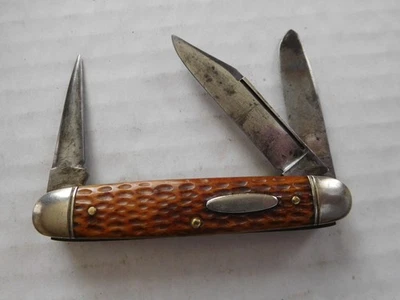 Vintage Schrade Cut Co Walden NY 3-3/8" Bone Cattle Punch Pattern Pocket Knife - Image 1 of 4