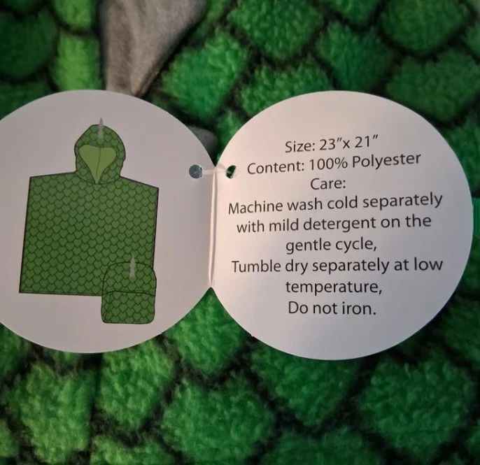 Cobertor poncho infantil com capuz dinossauro. Verde pelúcia. Novo - Imagem 1 de 4