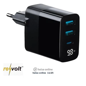 revolt 30 W 3-Port-USB-Netzteil, USB-C & 2x Typ A, Display, PD Power Delivery - Bild 1 von 5
