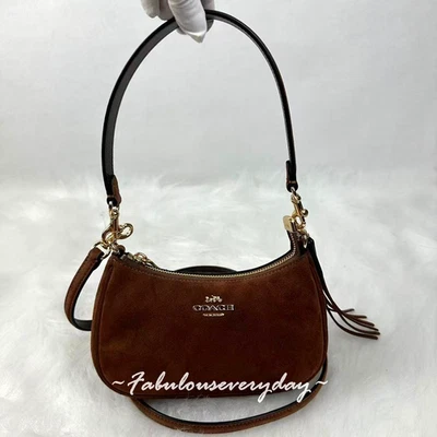 Coach Teri Mini Crossbody/Shoulder Bag In Suede/Gold/Vintage Brown CCE42 NWT - Image 1 of 4