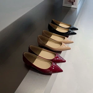Women 2025 New Pointed Toes Low Heel Thick Heels Shoes Sheepskin Leather Shoes - Picture 1 of 12