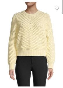 VINCE Dropped-Shoulder Short Yellow Sweater Women’s Size Large L Ribbed $345 NWT - Picture 1 of 12