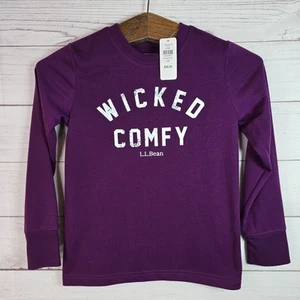 LL Bean Wicked Comfy Pajama Top Girls Sz 8 Purple Organic Cotton NWT - Picture 1 of 8