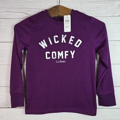 LL Bean Wicked Comfy Pajama Top Girls Sz 8 Purple Organic Cotton NWT - Image 1 of 4