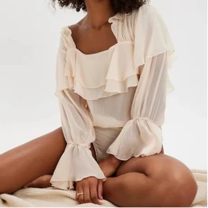 Body Free People Nuevo con Etiquetas Give Me Drama Corpiño Transparente Puños con Volantes Talla M - Imagen 1 de 9