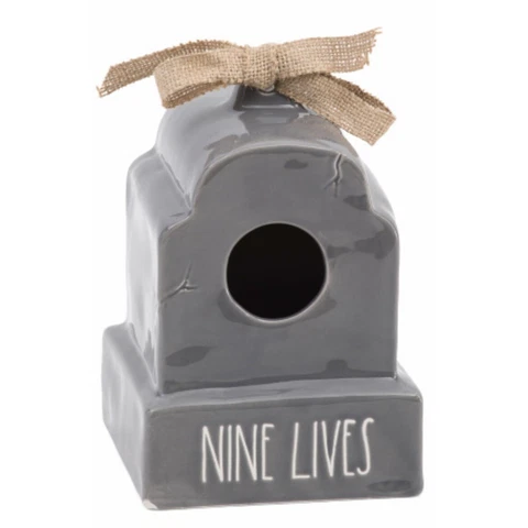 Rae Dunn Tombstone Nine Lives Birdhouse In Grey New Cover