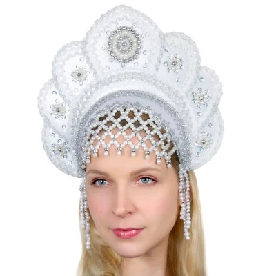 Tocado Disfraz Popular Ruso Tradicional Blanco Kokoshnik Кокошник NIÑOS ADULTOS Foto 1 de 3