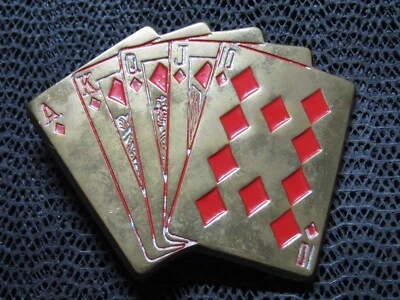 ¡HEBILLA DE CINTURÓN DE LATÓN PARA PÓKER A RAS DE DIAMANTE! ¡VINTAGE! BARON! TAIWÁN! Años 70! HOLDEM! Foto 1 de 4