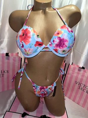 Victoria's Secret Bombshell Badeanzug 36B Tanga brasilianische Hose tropische Blumen - Bild 1 von 2