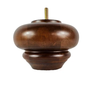 3" Turned Buns Walnut Tapered Furniture Wood Legs (05-1624) 5/16" Bolt- Set of 6 - Picture 1 of 6