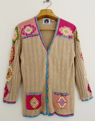 Cárdigan Suéter Vintage STORYBOOK KNITS M Diamantes del Oeste Crochet Cuello en V  Foto 1 de 4