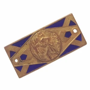 Rare Vintage 1930s St. Christopher Art-Deco Dash Plaque w/ Blue Enamel Porcelain - Picture 1 of 2