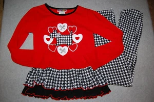 Girls Outfit RED RUFFLE TOP Scotty Dog BLACK WHITE LEGGINGS Houndstooth XS 4-5 - Picture 1 of 1