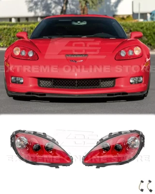 For 05-13 Corvette C6 GM Painted Torch Red Housing Pair HID Projector Headlights - Image 1 of 4