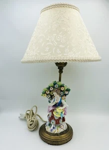 Antique 1920-25 Chelsea Style Hand Painted Porcelain Woman With Flower Fan Lamp - Picture 1 of 6